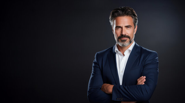 Spanish executive in 40s, black hair, mustache