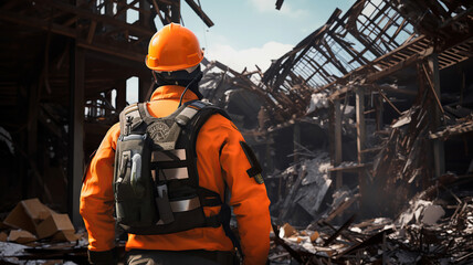 Fototapeta premium The rescue team is conducting a search operation in the location of a natural disaster