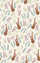 Monkey seamless color pattern. Fashionable wallpaper with a funny monkey.