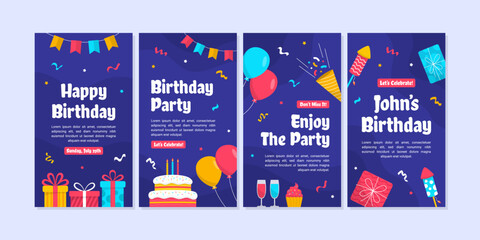 Birthday Celebration Social Media Stories or Post Template Collection Set