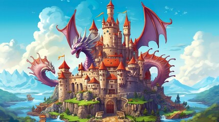 Obraz na płótnie Canvas Abstract background dragon. Captivating abstract background with ethereal hues, surrounding a mythical dragon guarding a majestic castle. Generative AI.