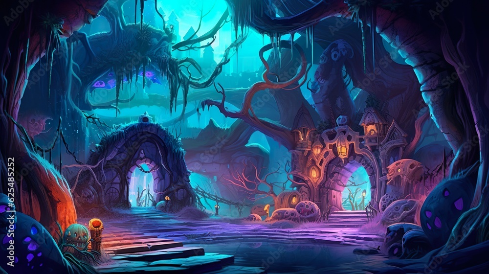 Poster abstract background underground kingdom. abstract background featuring vibrant neon colors, creating