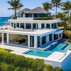 277 A luxurious coastal mansion with panoramic ocean views, infinity pool, and private beach access, offering the epitome of seaside luxury4, Generative AI