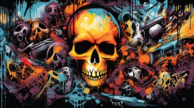 Human&nbsp;skull. Day of the dead. Halloween concept. AI illustration.