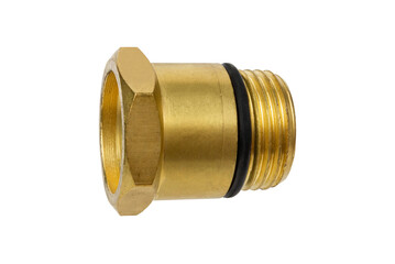 Brass nut isolated on white background.