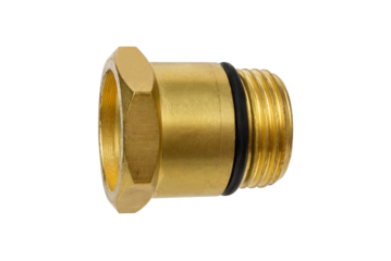 Brass nut isolated on white background.