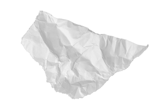 A piece of torn paper on a white background. Crumpled piece of paper.