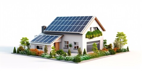Fototapeta na wymiar 3d model, layout of an eco-friendly, energy-efficient house. Energy Efficient House. Renewable energy concept. Selective focus. Generative AI technology.