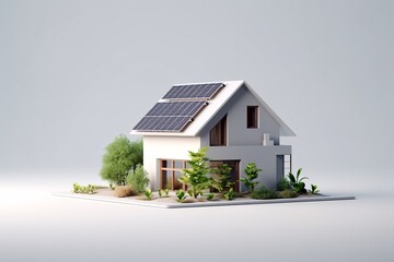 3d model, layout of an eco-friendly, energy-efficient house. Energy Efficient House. Renewable energy concept. Selective focus. Generative AI technology.