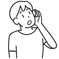 耳をすます若い男性の上半身