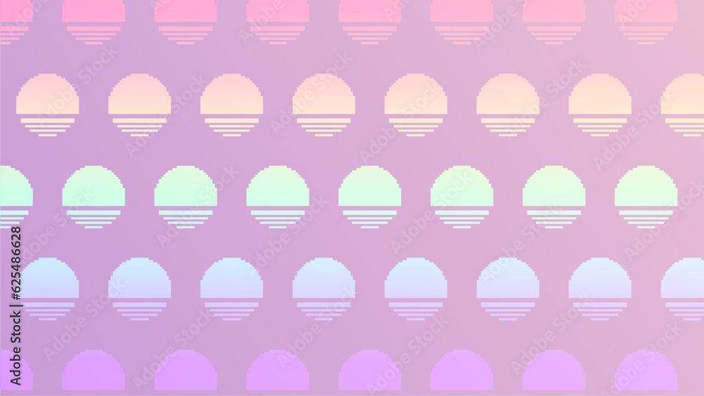 Poster Light Pink Soft Gradient Background with Rainbow Colored Retro Sunset Pattern