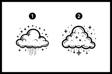 cloud star icon, decorative minimalism weather cloud stars shape drawing in vector format, SVG bundle set, tattoo design