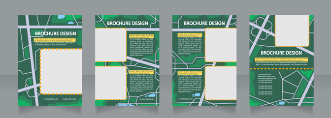 Urban landscaping green blank brochure design. Town directions. Template set with copy space for text. Premade corporate reports collection. Editable 4 paper pages. Calibri, Arial fonts used