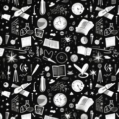 Education pattern background in black and white, AI generated Image