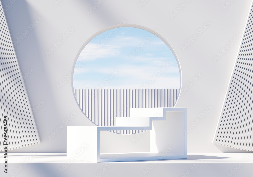 Poster abstract minimal modern white podium platform for product display showcase 3d rendering