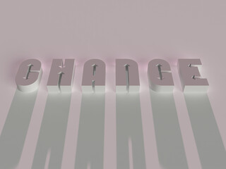 3D rendered typography of the word Change in Arrow theme