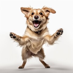 Fototapeta premium Happy dog in white background, AI generated Image