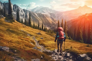 Fototapeta premium Majestic Mountain Trails: Unleashing Your Adventurous Spirit in Outdoor Exploration, generative AI