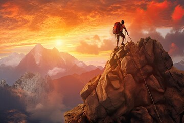 Rocky Mountain Peak: Conquering New Heights with an Adventurous Hiker, generative AI