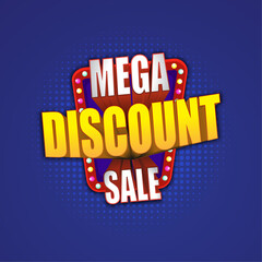 Mega Discount Sale Logo label Unit,  ad elements, Retro Lights, Vector Design 3d Logo