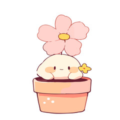 flower, plant, pot, nature, leaf, spring, vector, tree, illustration, flowers, garden, blossom, floral, decoration, art, color, bloom, flora, pink, vase, design, summer, flowerpot, growth, cartoon