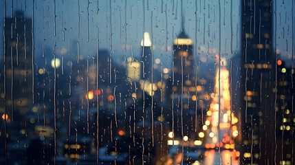 Rainy Window with Blurred Cityscape
