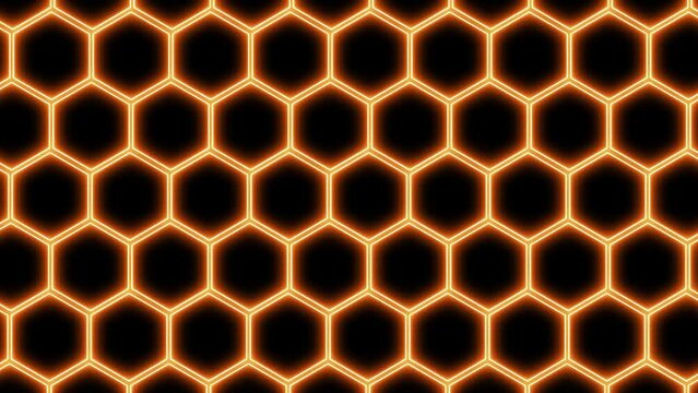 Abstract orange glow hexagon motion graphics background 4K video.