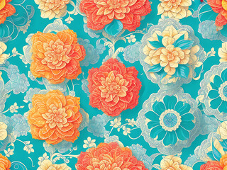 Floral pattern on seamless cloth. Flower bouquet. Ai generated