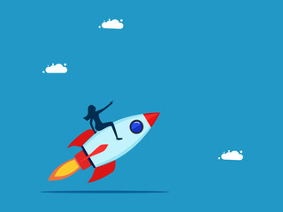 Fototapeta na wymiar Businesswoman takes off with a rocket. start a business concept vector