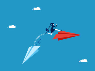 Change a new career path. Businesswoman jumping to change paper planes vector