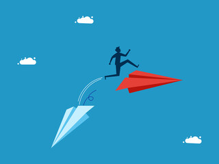 Change a new career path. Businessman jumping to change paper planes vector