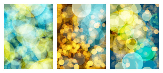 Pack of 3 abstract bokeh effect backgrounds.