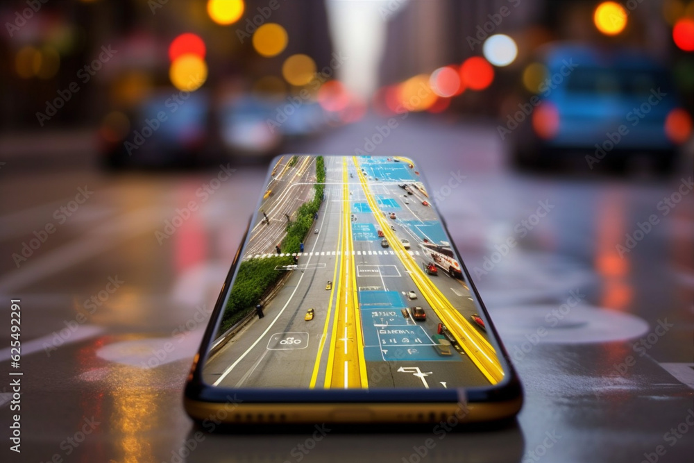 Poster mobile gps navigation map direction travel location position point phone. generative ai.