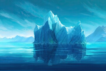 Majestic Iceberg in Turquoise Waters: Blue Background of Arctic Serenity and Tranquility, generative AI - obrazy, fototapety, plakaty