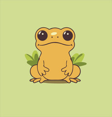 Frog green color, sitting, amphibian animal, icon. Isolated vector 2D illustration style