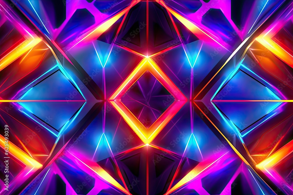 Poster neon energy: futuristic and dynamic abstract geometric patterns in cool backgrounds, generative ai