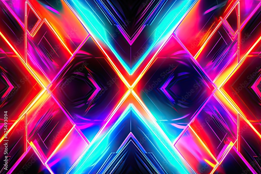 Poster neon energy: futuristic and dynamic abstract geometric patterns in cool backgrounds, generative ai