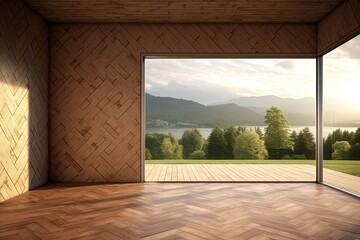 Insulated wall with a view from the front and a floor made of wooden parquet.