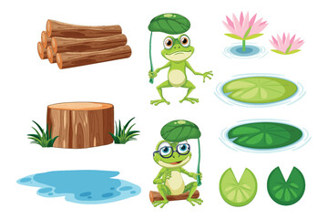 Obraz premium Green Frog Cartoon Characters Collection