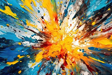 Expressive Creativity: Burst of Colorful Paint Splatters in Mid-Air for a Dynamic Background, generative AI