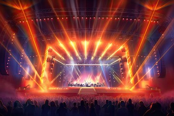 High-Energy Music Concert: Jumping Crowd, Stage Lights, and Electrifying Atmosphere - Experience a Dynamic Background!, generative AI