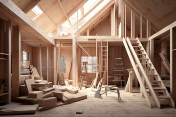 Reconstructing the interior wooden structure of a residential house.