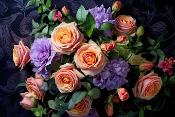 Exquisite Bouquet of Roses: Fragrant Beauty in a Flower Background, generative AI