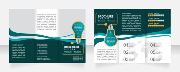 Electric power smart consumption trifold brochure template design. Zig-zag folded leaflet set with copy space for text. 3 panel flyers. Calibri Regular, Montserrat Medium fonts used