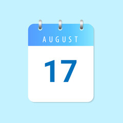 Daily calendar 17th of August month on white paper note