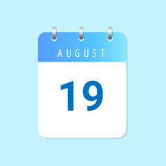 Daily calendar 19th of August month on white paper note