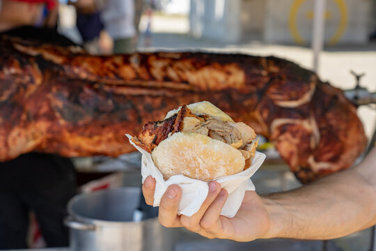 famous traditional portugal pork sandwich called bifana to take away