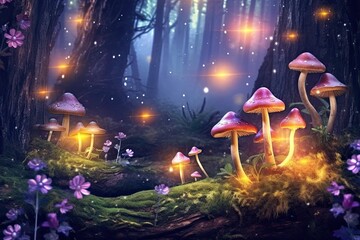Enchanted Forest: Glowing Mushrooms, Sparkling Fireflies & Whispers of Enchantment, generative AI