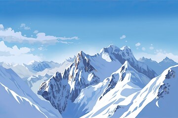 Snowy Mountain Range: Majestic Peaks and Pristine Snow - An Alpine Beauty, generative AI