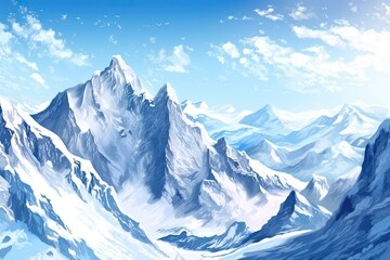 Alpine Beauty: Majestic Background of a Snowy Mountain Range with Pristine Snow and Majestic Peaks, generative AI